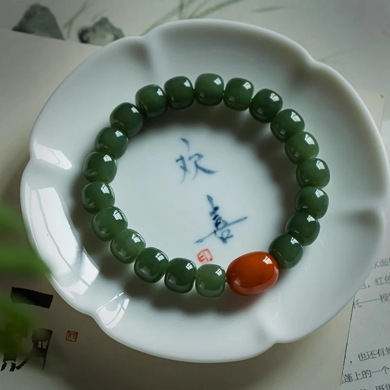 青玉桶珠原创设计手链正宗天然和田玉专卖手串国风简约小众男女款
