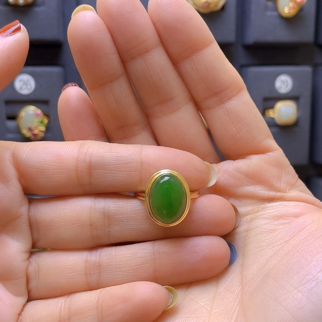 和田玉银S925镀金镶嵌戒指