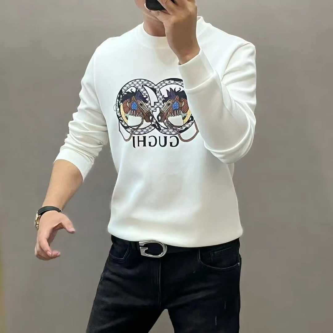 新款高端男士时尚休闲战马图案圆领长袖卫衣9037