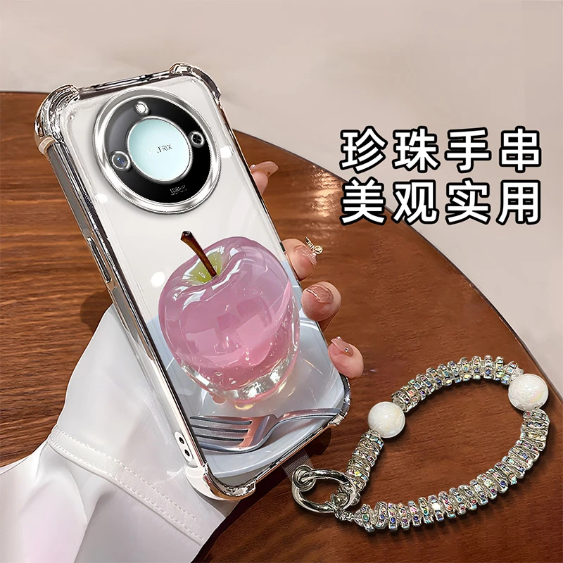 适用于【华为】荣耀X60时尚创意水晶苹果全包电镀四角防摔手机壳