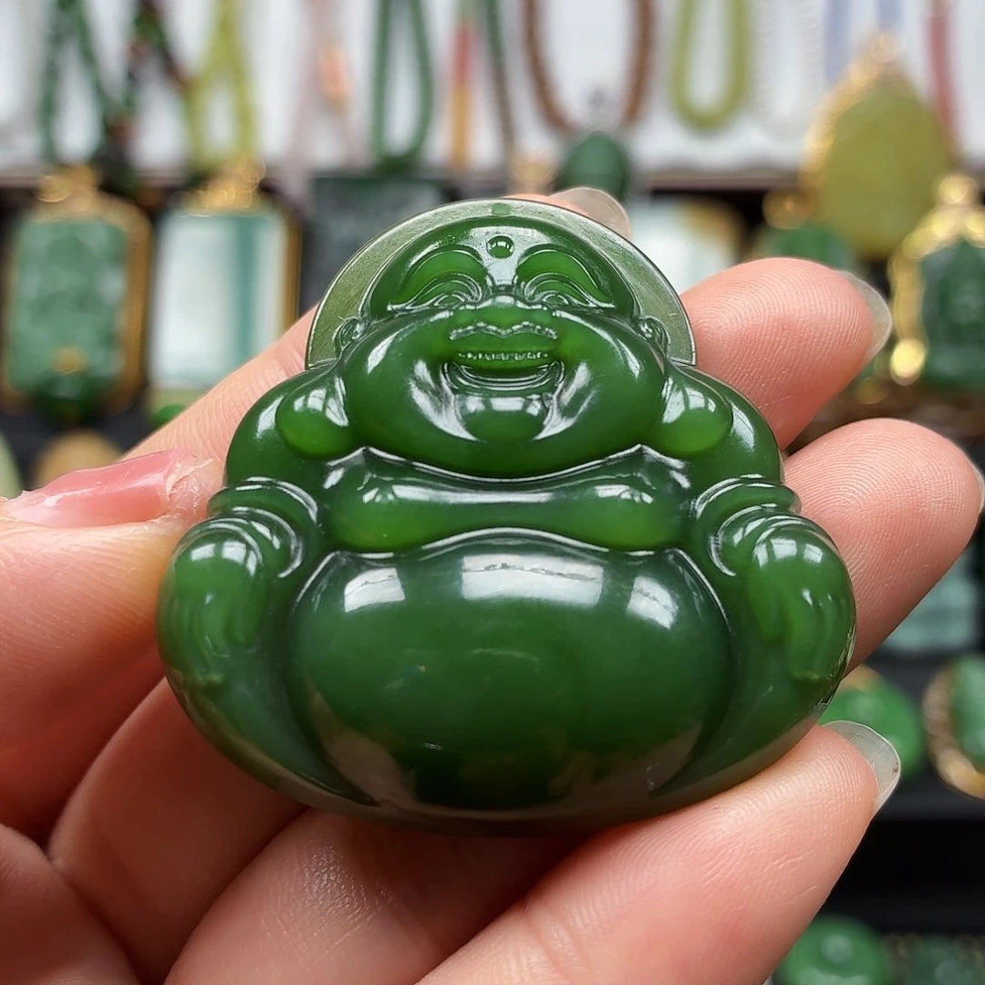 和田玉未镶嵌颈饰卡45辣绿