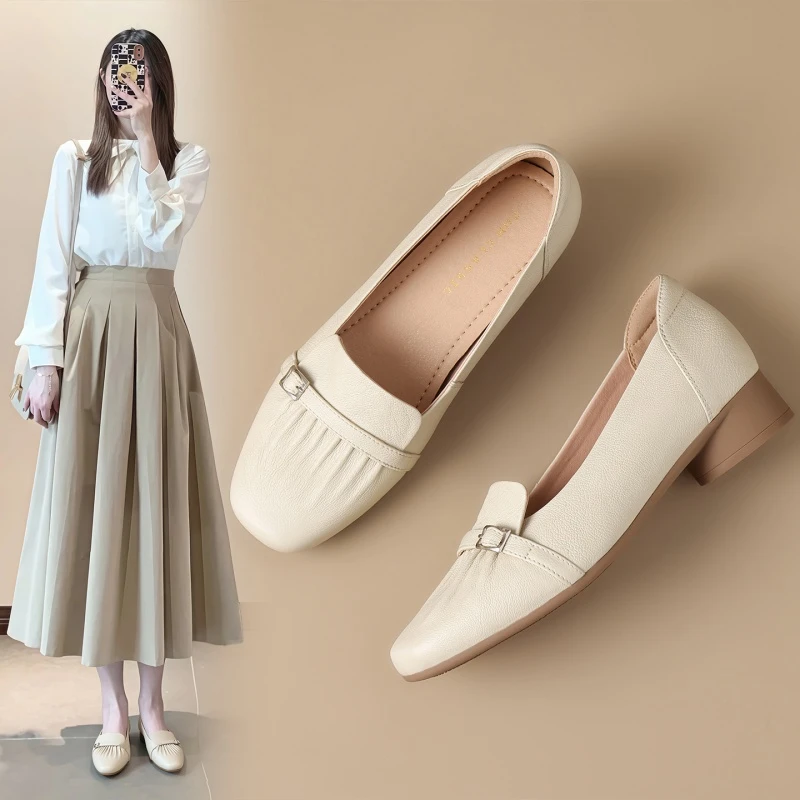 ZHR/则则真皮乐福鞋女款2025秋新款复古粗跟法式单鞋软底玛丽珍鞋