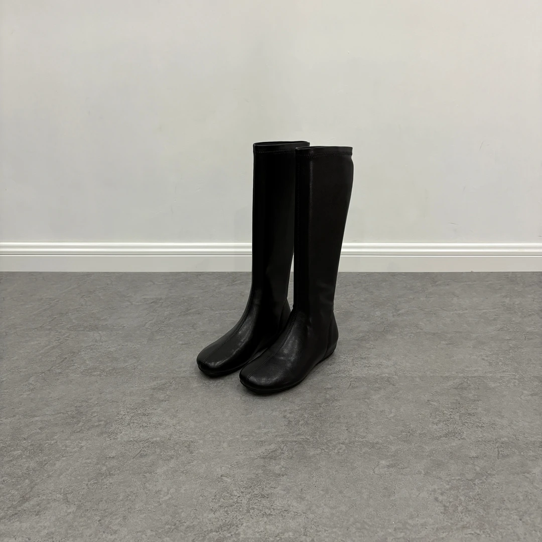 夏季长筒中跟袜靴方头秋冬薄款弹力靴百搭黑色高筒圆头低跟中筒