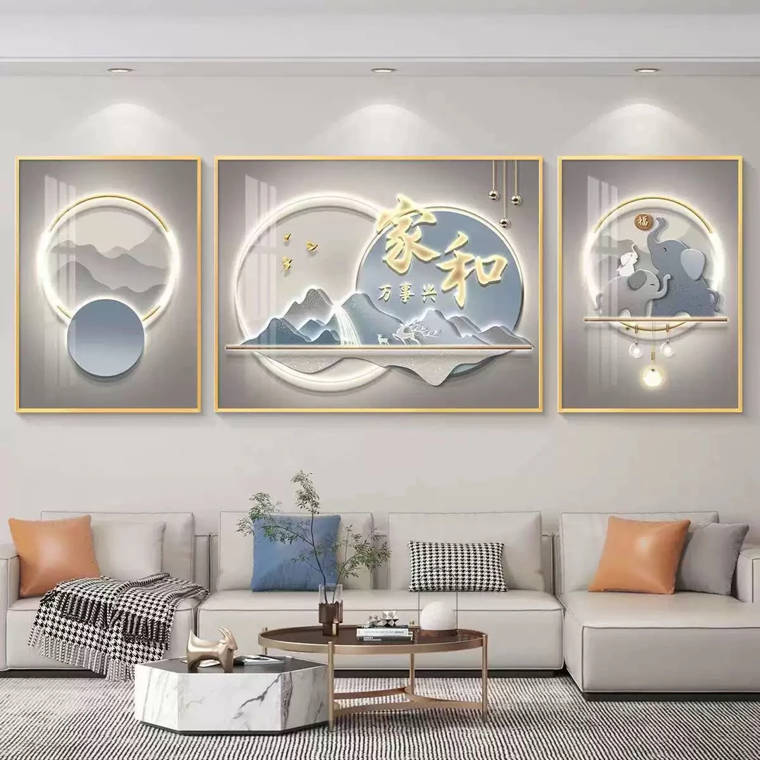 新款简约大气客厅沙发背景墙三联装饰画高级感十足