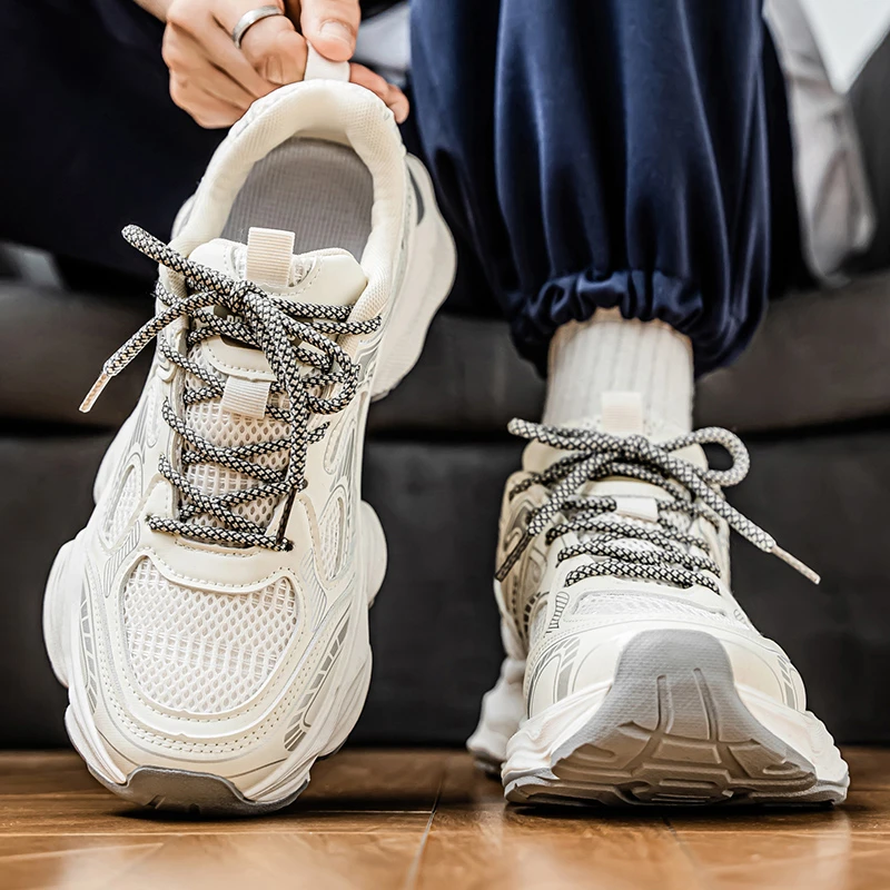 男鞋2025新款秋季网面透气休闲运动鞋男款厚底跑步防滑潮流老爹鞋