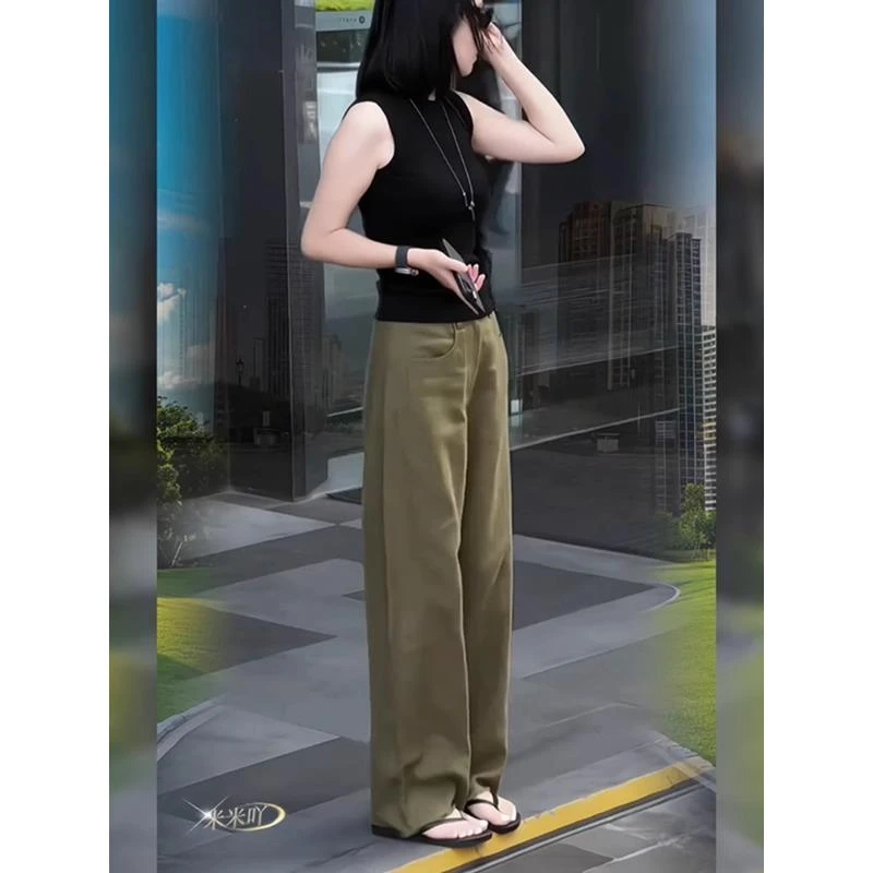 欧货复古西装阔腿裤女夏季轻薄宽松大码高腰显瘦小个子休闲直筒裤