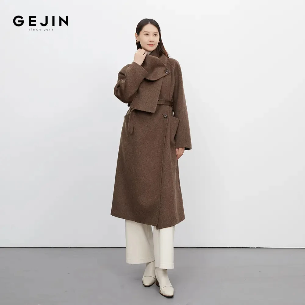 GEJIN/秋冬中长款气质时尚宽松版围巾领大衣外套9452582406