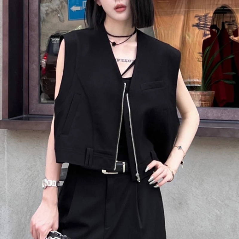 黑色马甲夏季女气质通勤百搭V领无袖上衣韩系设计感复古时髦洋气