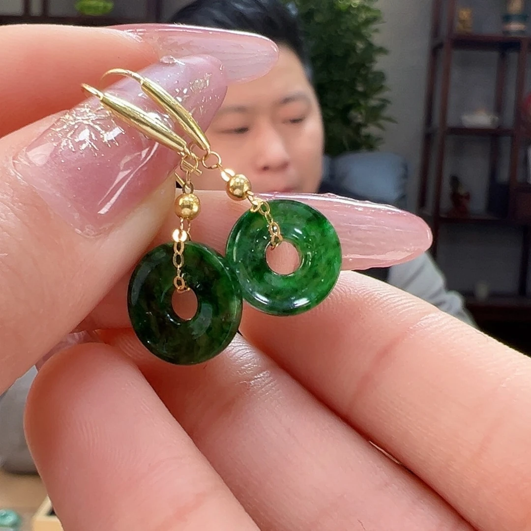 翡翠耳饰18K金镶嵌耳环52
