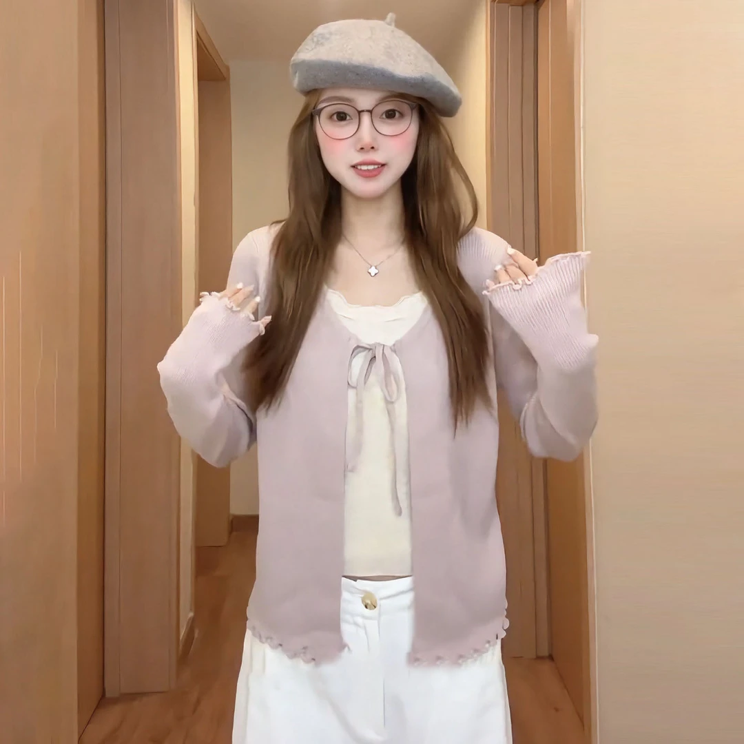 大码胖mm宽松慵懒假两件长袖针织衫女秋季新款韩系温柔风显瘦上衣