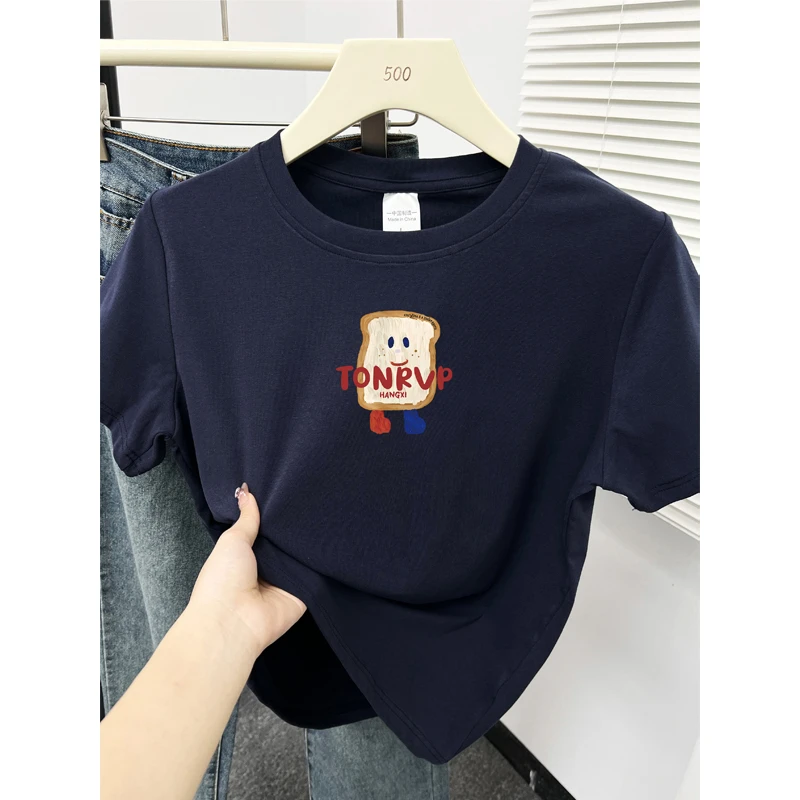 正肩短袖t恤女2025夏季大码胖mm显瘦半袖时尚设计感洋气圆领上衣