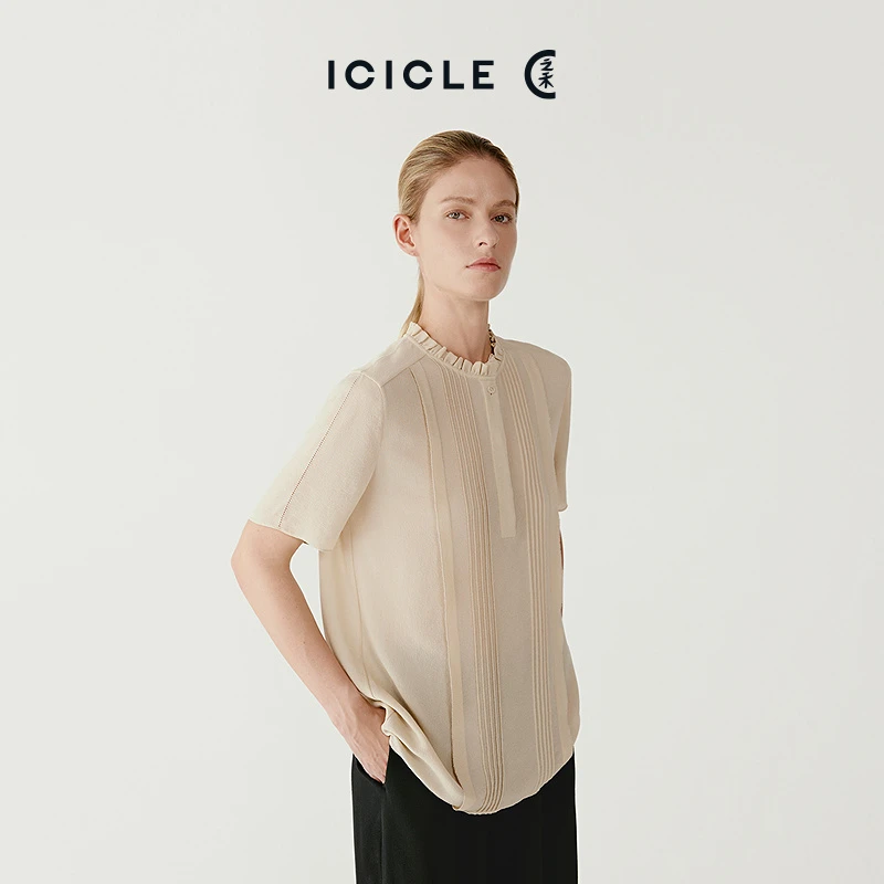 ICICLE之禾女装真丝鬼绉短袖花式上衣0783