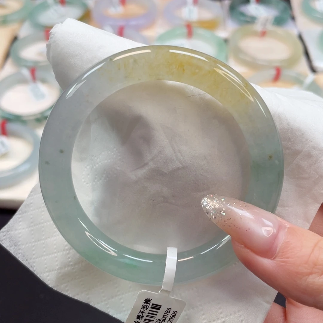 未镶嵌手镯翡翠52.5荧光冰棒黄家驹特色镯17号