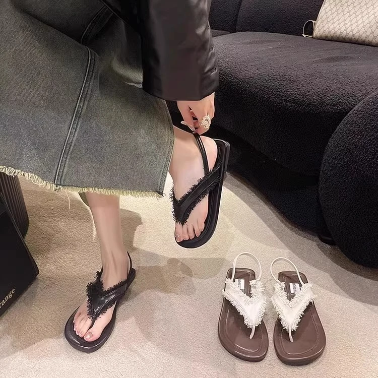 【DR官方正品】秋季凉拖设计感小众简约流苏显脚小平底防滑夹趾凉鞋