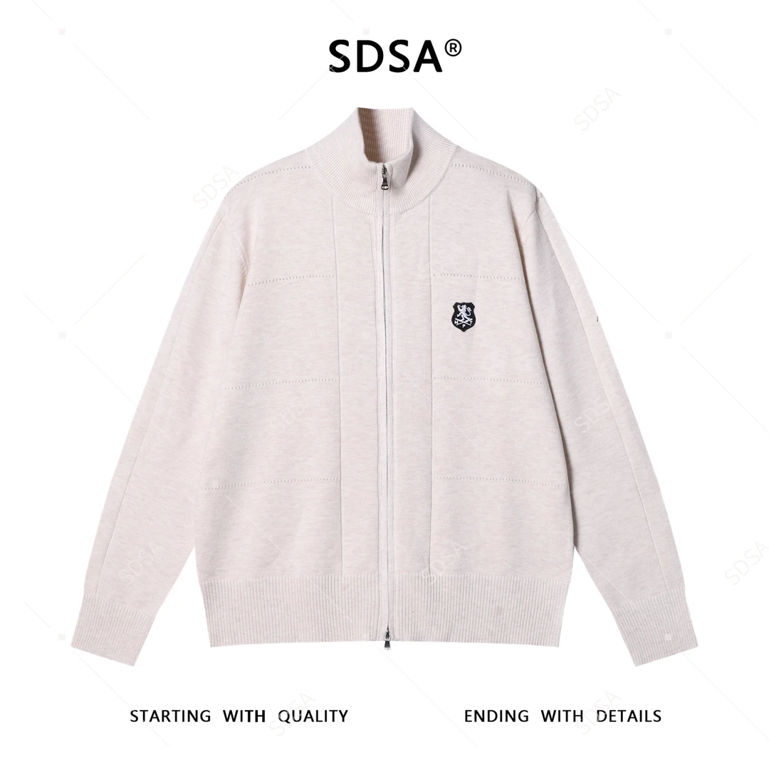SDSA男士秋冬新款痞帅男装韩版简约纯色刺绣标拉链立领针织毛衣