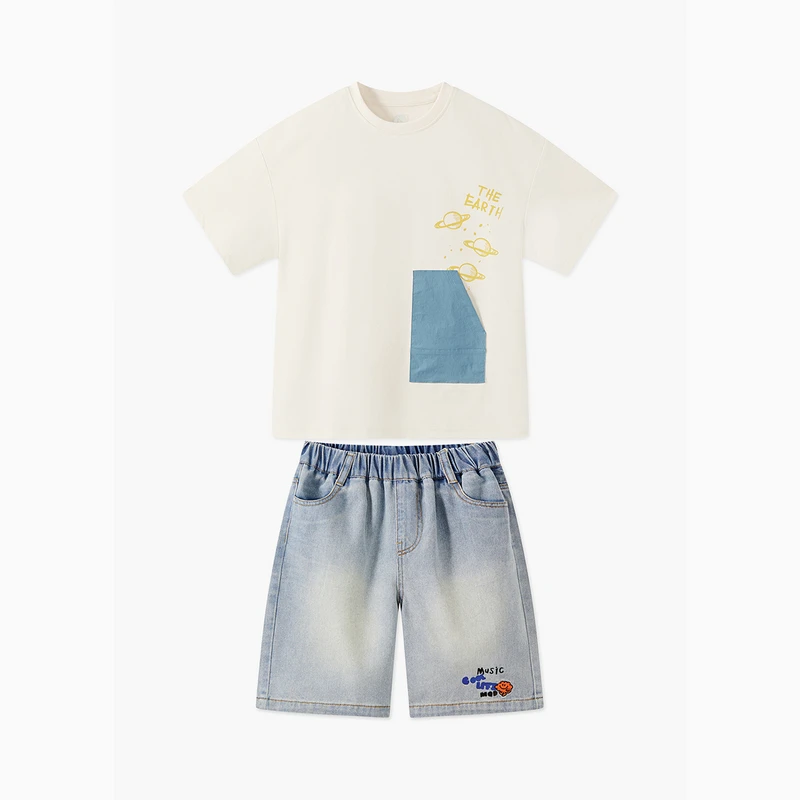 MQD童装25夏季新品学院风撞色拼接短袖亲肤轻薄T恤TCW03J5A