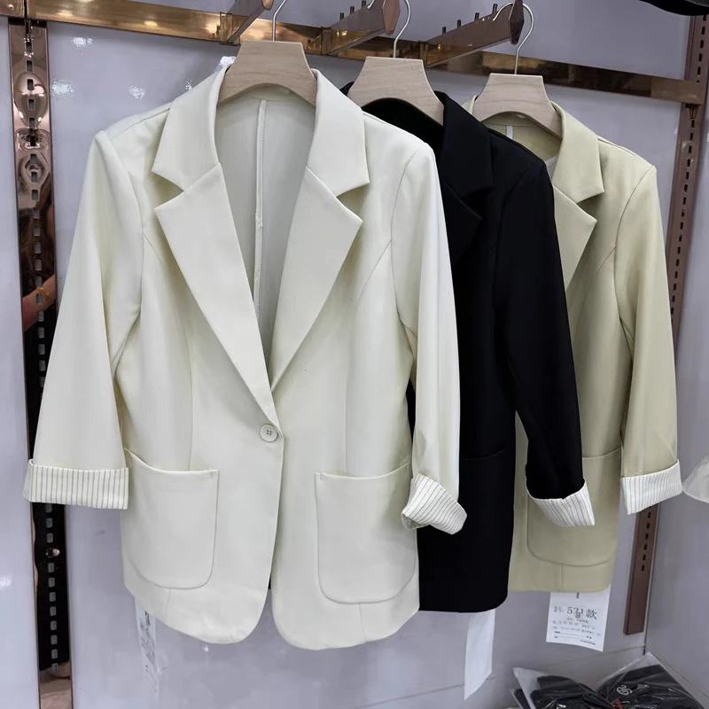 2539时尚通勤西装外套2025春夏新款单双口袋扣职业七分袖上衣