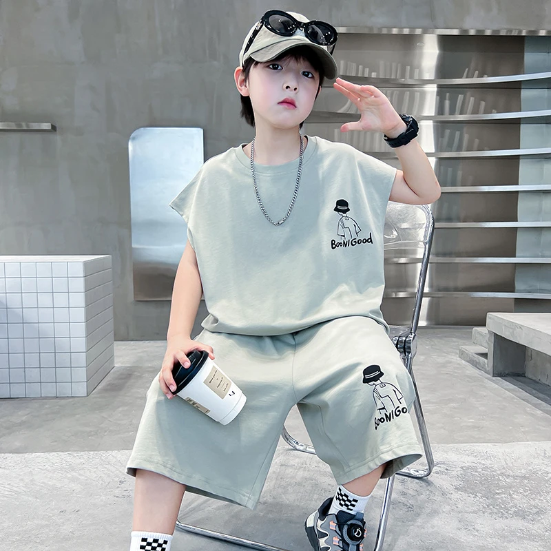 儿童装男童夏装无袖套装2025新款中大童夏季速干冰丝夏款帅气背心