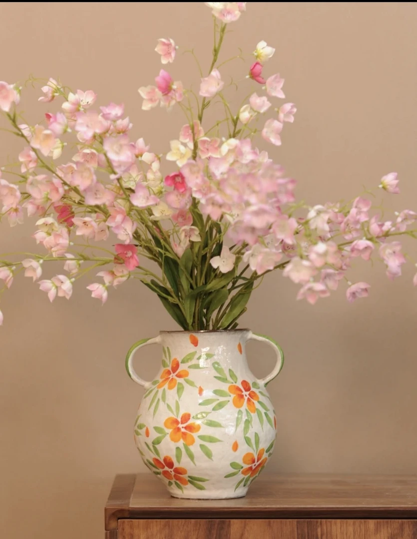 景德镇手工艺术感双耳花瓶(水点桃花 口11cm  高24cm)