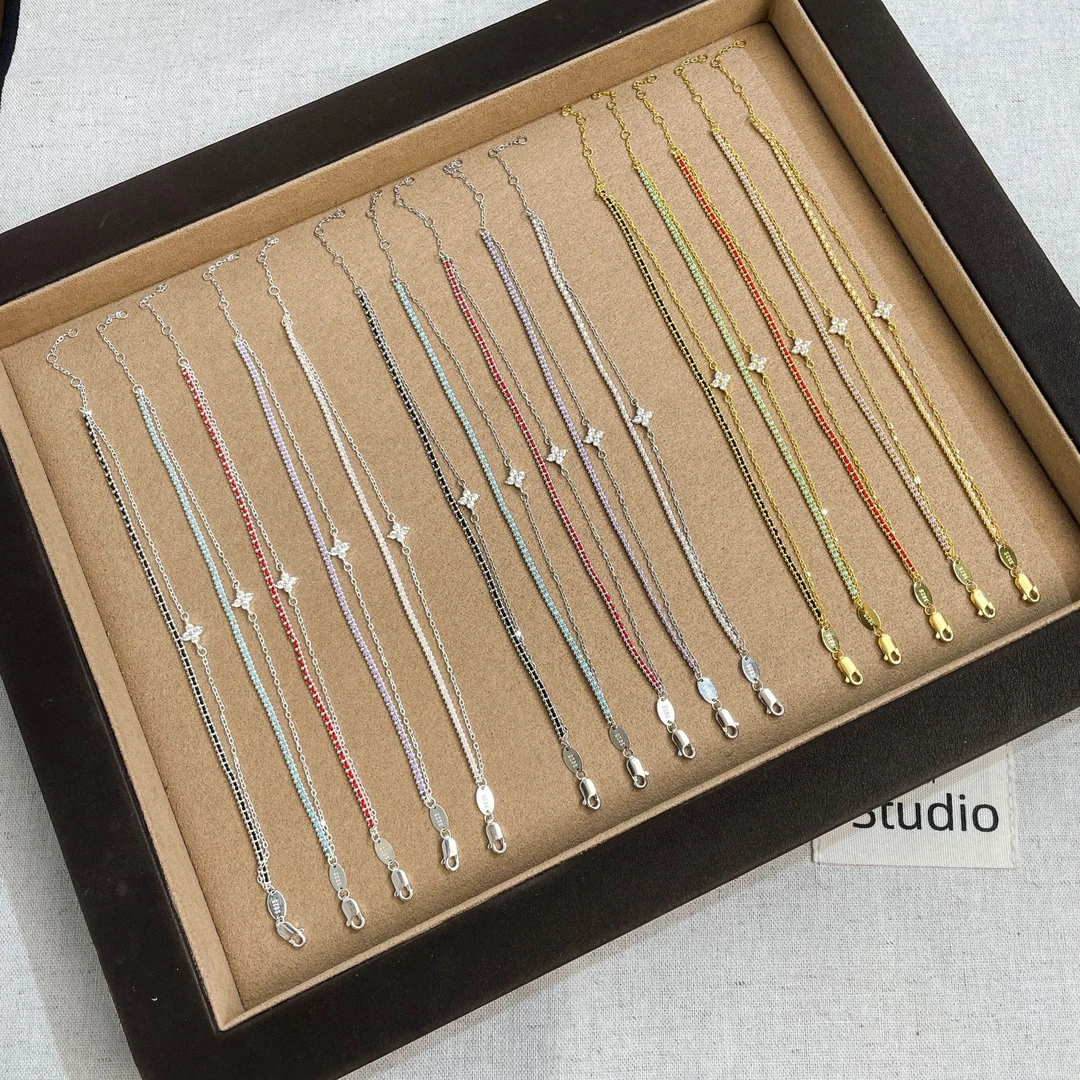 925银手链 四叶草双层叠戴编织手绳时尚轻奢红绳彩绳高级感手饰