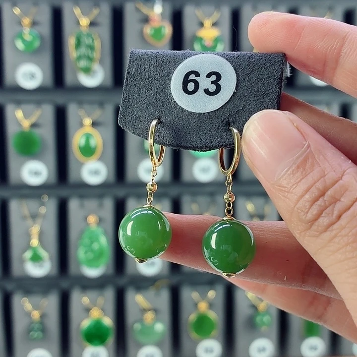 和田玉18K金镶嵌耳饰