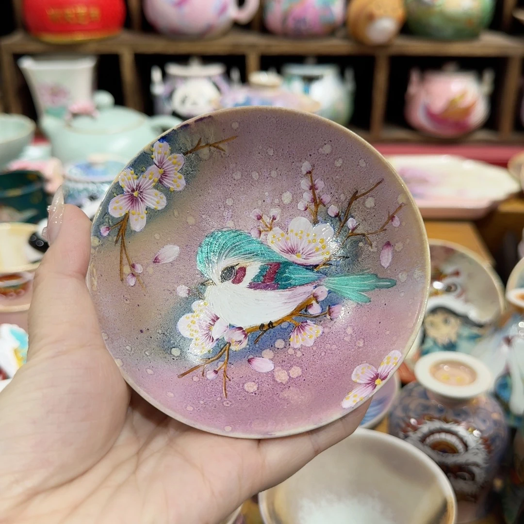 云楼阁手工手绘花鸟普洱杯茶盏主人杯礼盒自用送礼