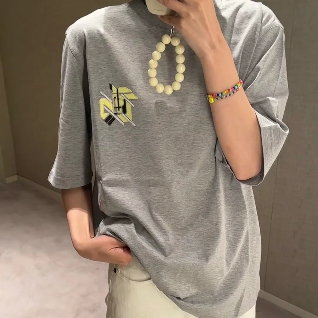 全新未使用 Hermes/爱马仕 A级 003914 女士徽标印花短袖T恤 Xs