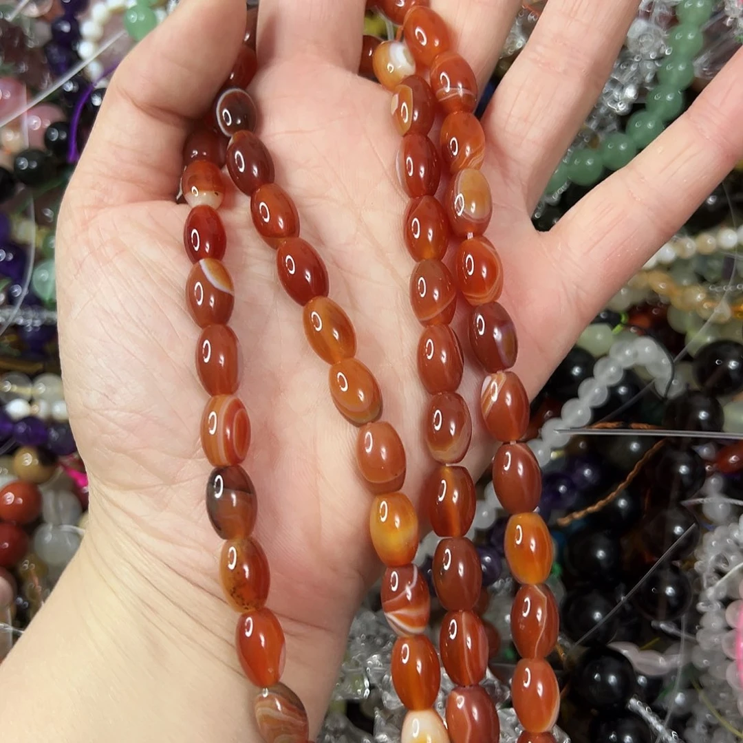 玛瑙/玉髓未镶嵌珠宝半成品，卡8x11玛瑙枣珠一条