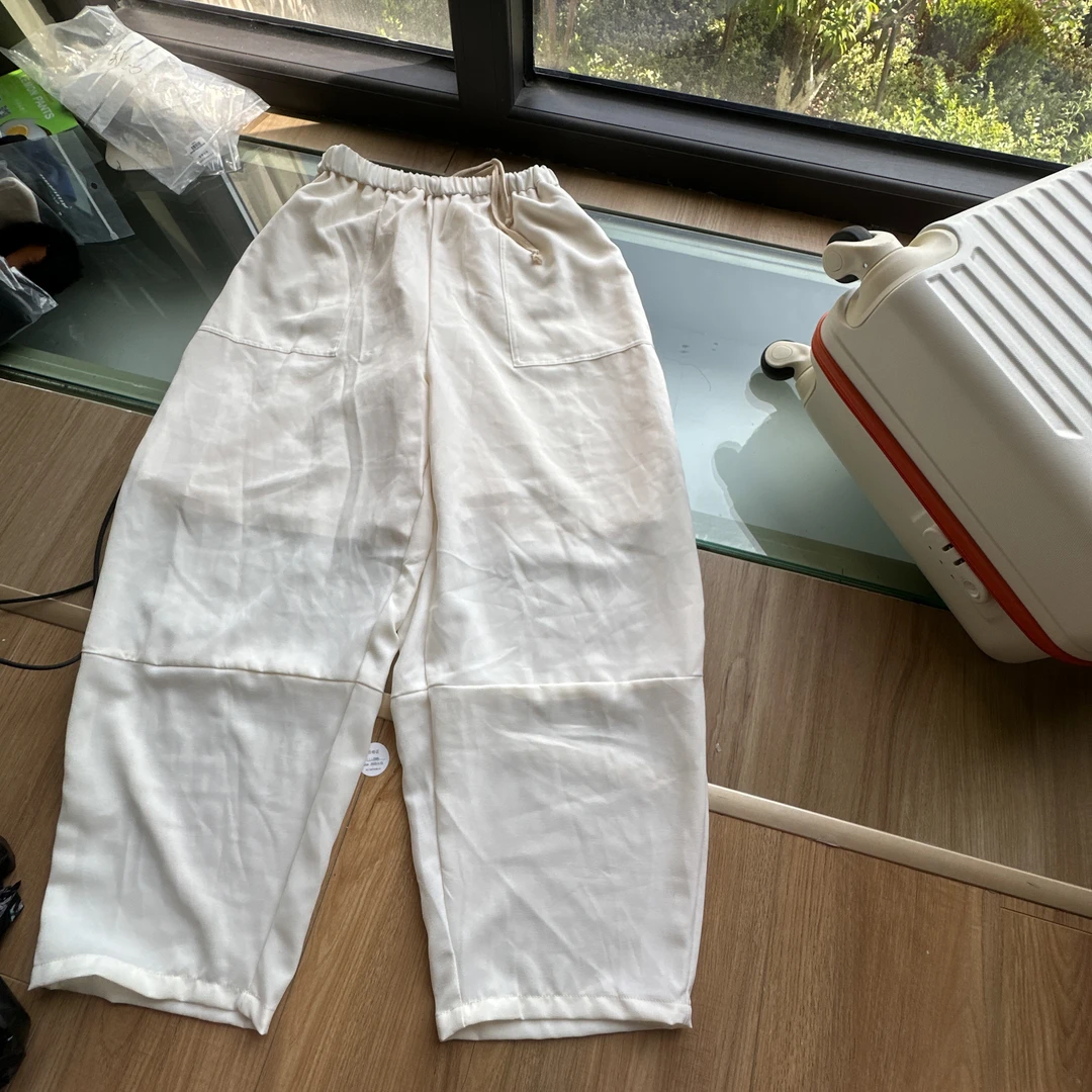 【美琪元选】日单 工装宽松透 气球裤 白裤 女裤 宽松休闲裤