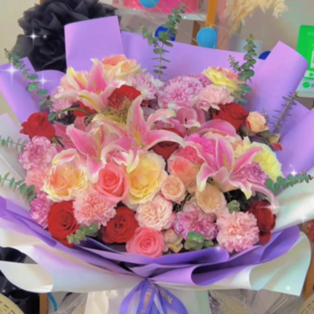 粉百合玫瑰混搭花束