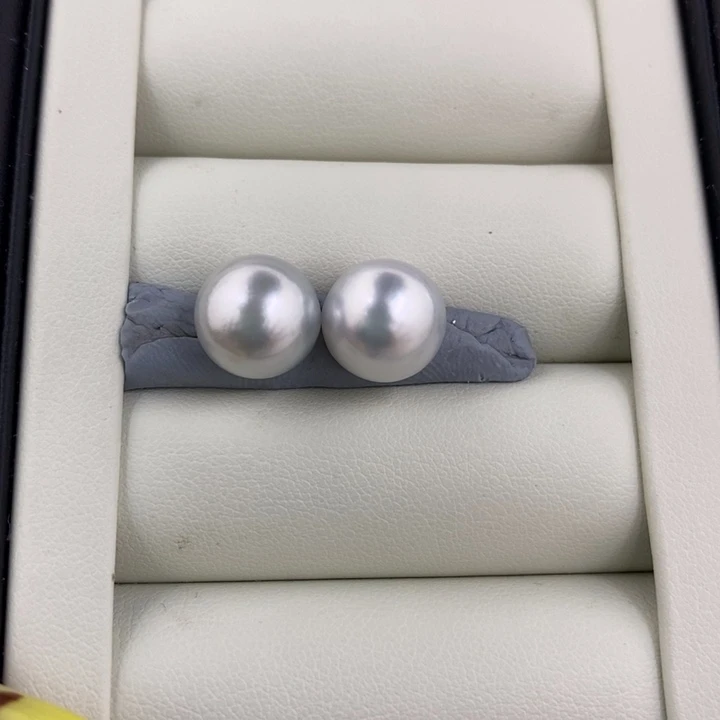 未镶嵌海水珍珠耳饰11-12mm澳白银蓝光对珠2