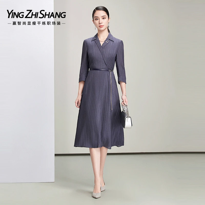 【晨粉专享价】赢智尚显瘦五分袖长款连衣裙春新款ZF03235