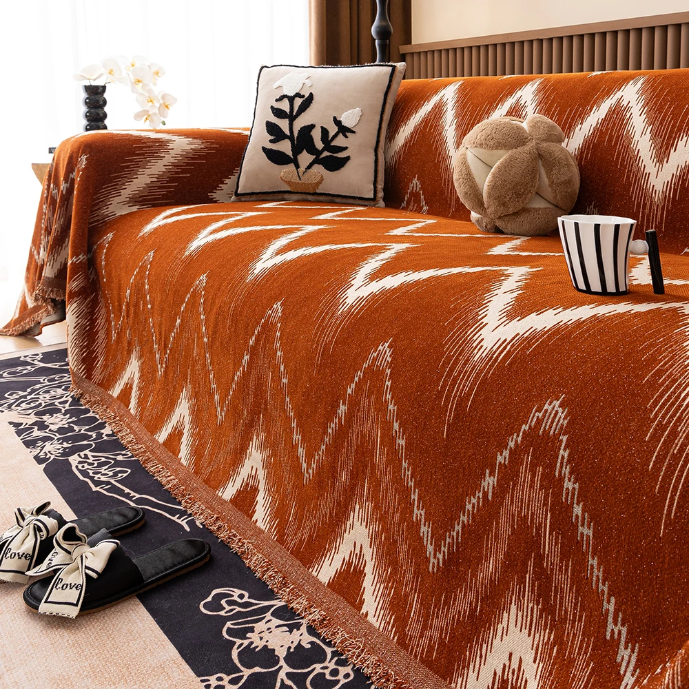 现代简约轻奢沙发巾银线雪尼尔沙发盖布罩背巾四季通用全盖沙发毯