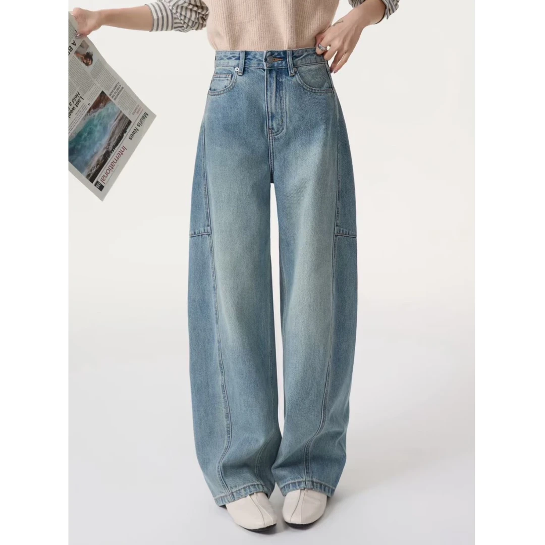 【高端品质－弯刀裤】2025秋新弯刀牛仔阔腿长裤女高腰显瘦宽松百搭