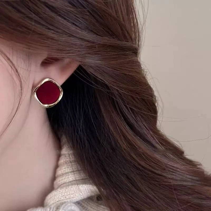 合金耳饰 秋冬复古丝绒圆形耳饰