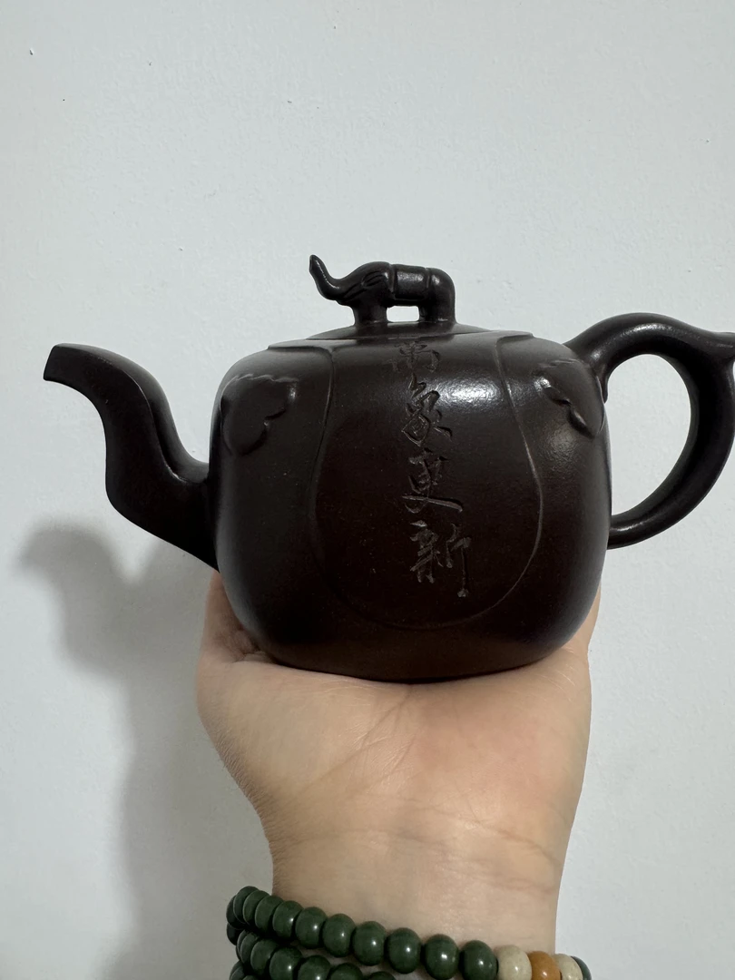 当代 宜兴紫砂原矿珍藏老料全手工四方吉象紫砂壶茶壶