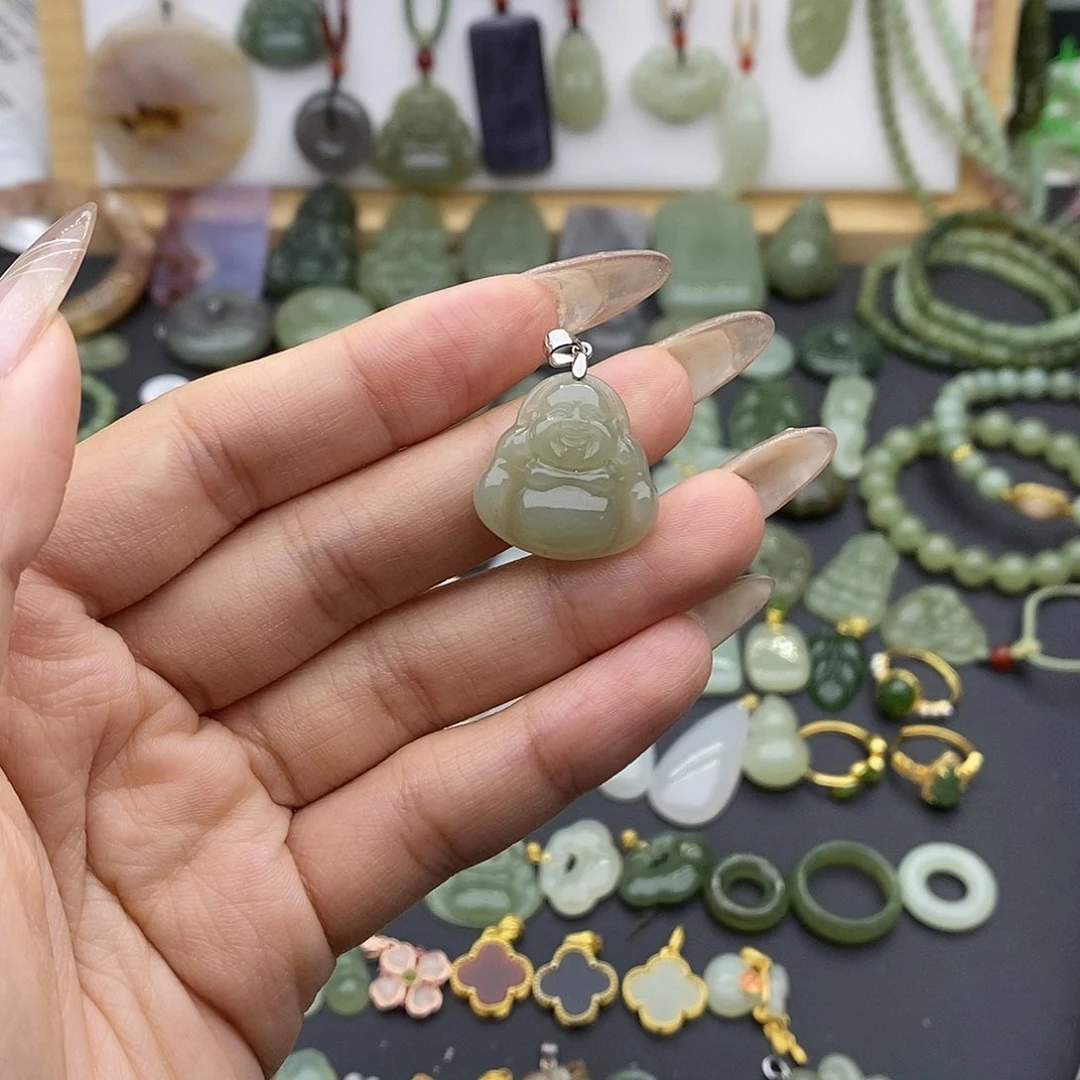 和田玉吊坠(不含链)银S925镶嵌