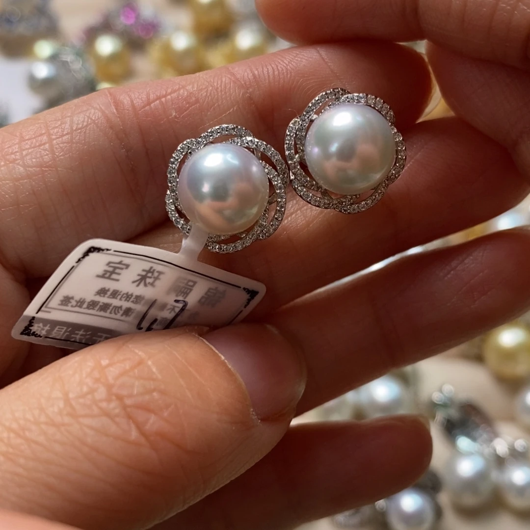 海水珍珠耳饰银S925镶嵌