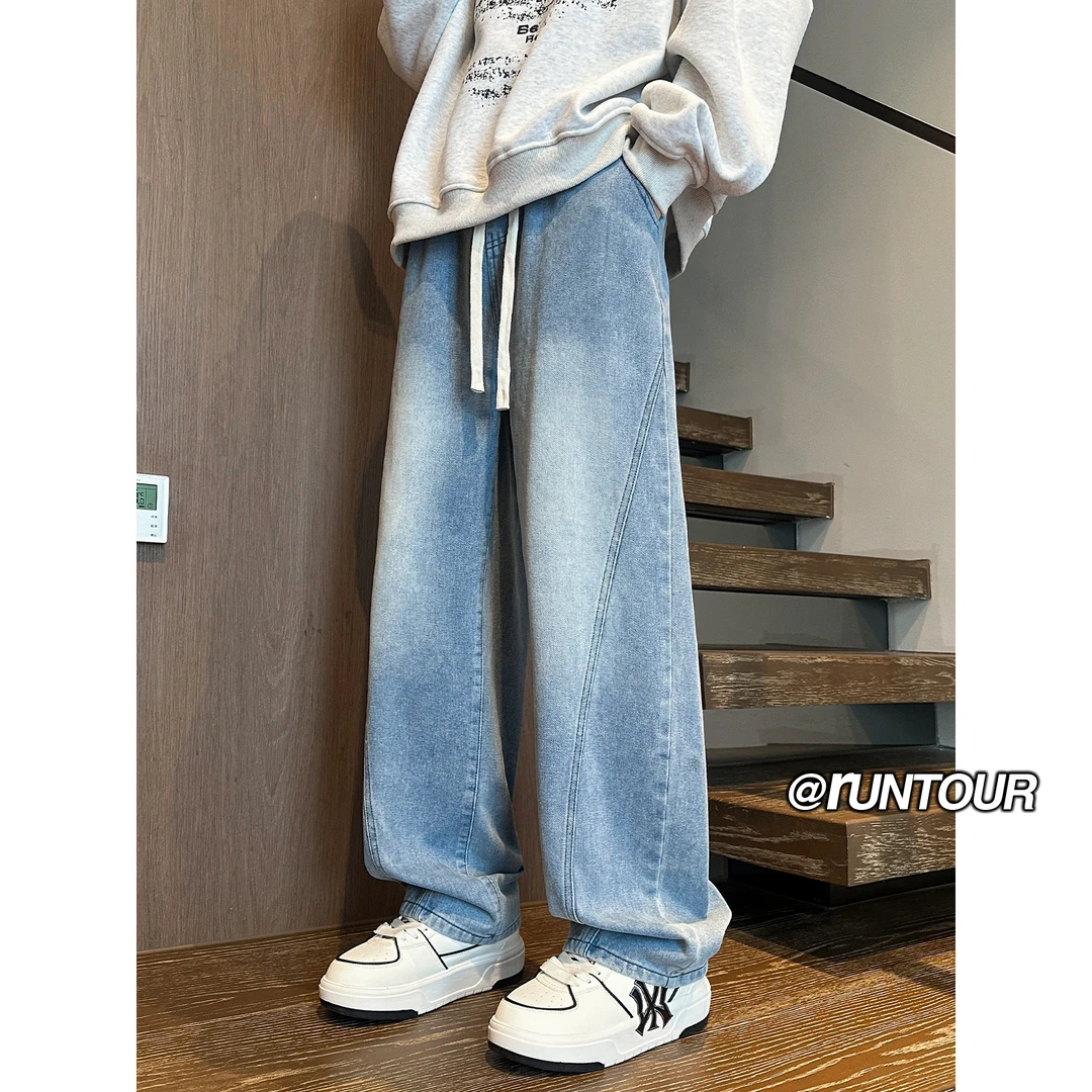 隐匿者春季新款男士直筒牛仔裤美式潮流百搭水洗渐变色男士弯刀裤