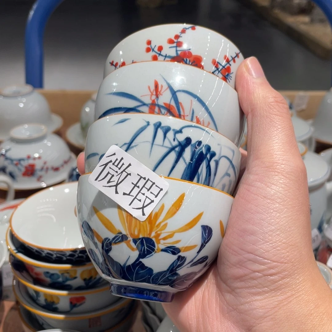 釉下手绘茶具微瑕