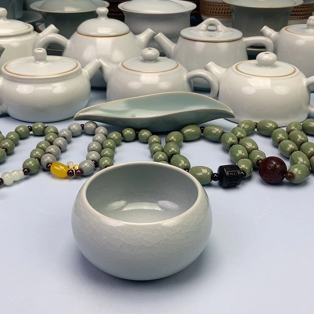 杯仿古月白微蓝釉禅定杯原矿原釉原产地