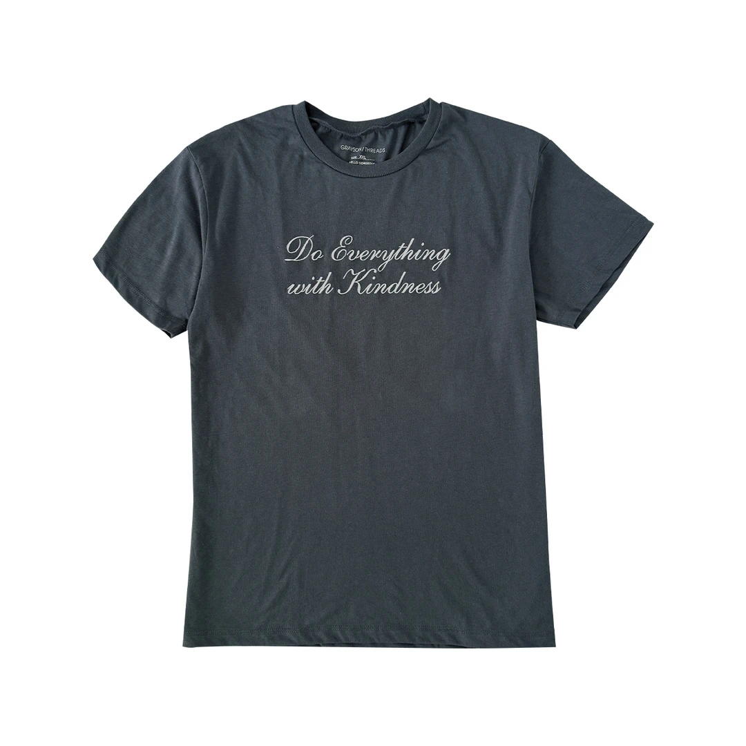 夏季灰色白字母刺绣印花短袖美式复古休闲T恤