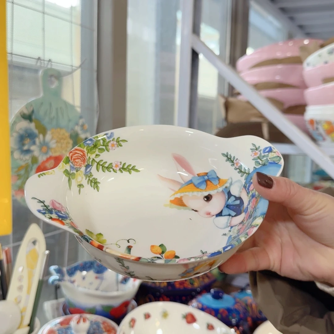 瓷6英寸南瓜兔双耳碗一只