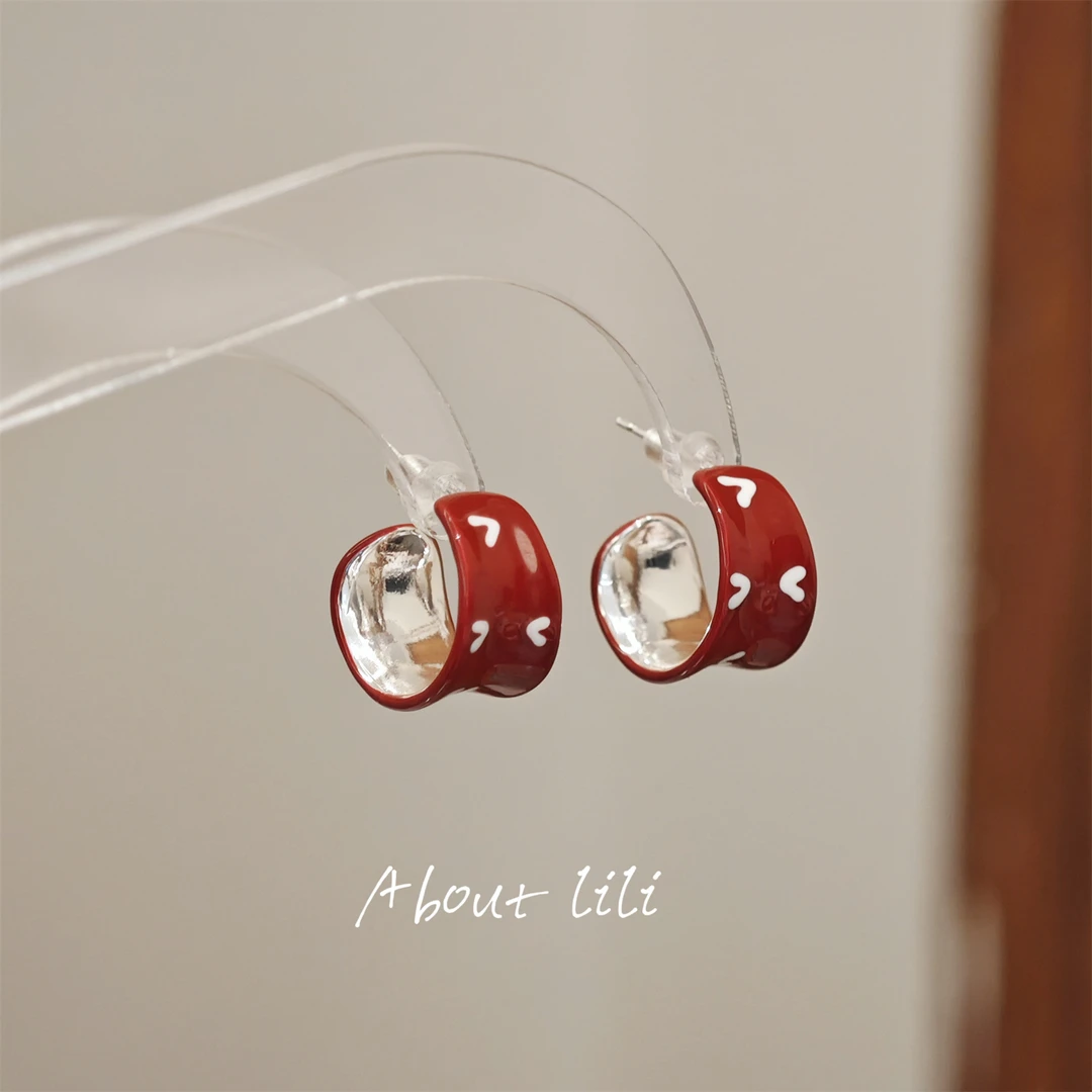 铜合金耳饰 滴油C型耳钉女设计感小众复古简约百搭气质时尚耳环