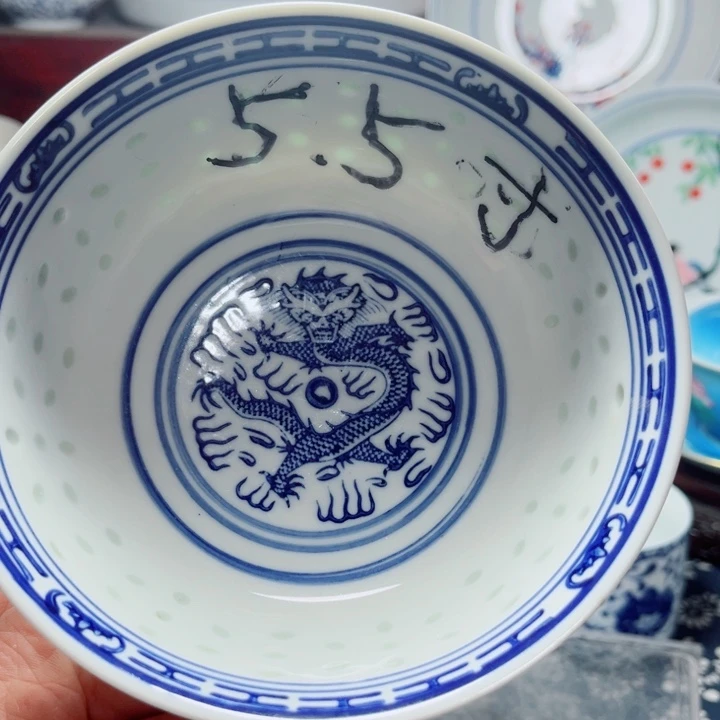 青花玲珑5.5寸饭碗龙纹