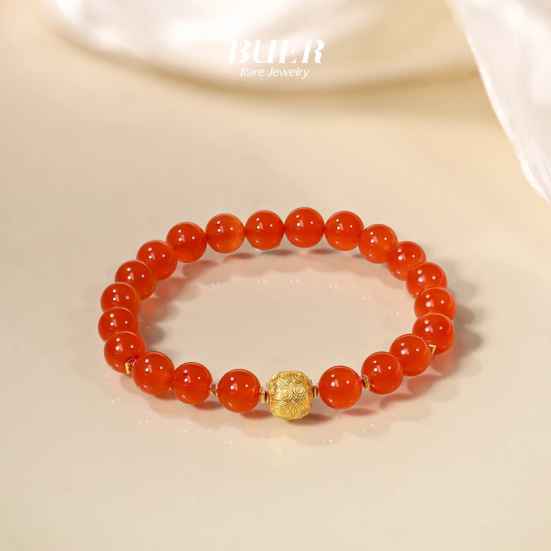 【不二-特选】冰红18k金DIY手串南红手串