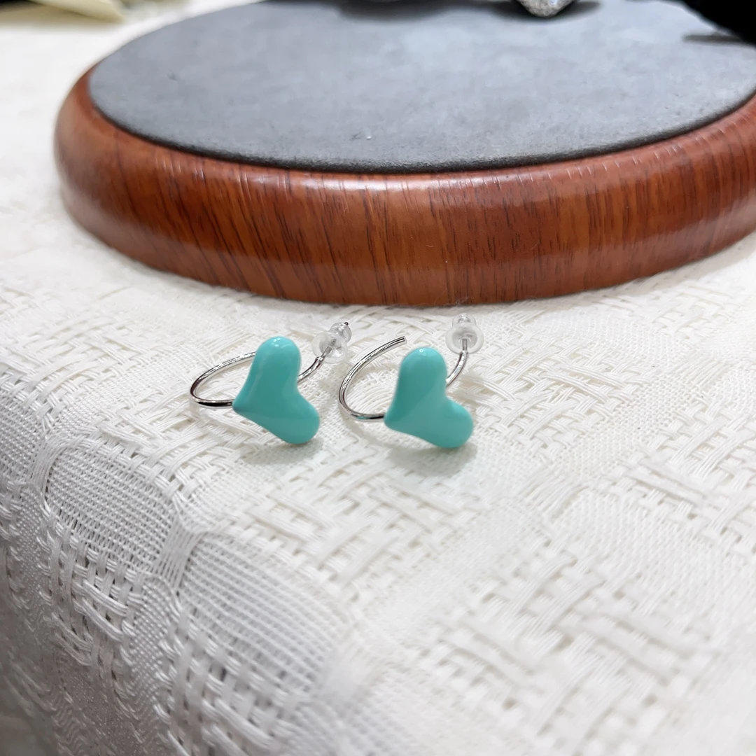 非金属亚克力耳饰 A754蓝色桃心耳圈