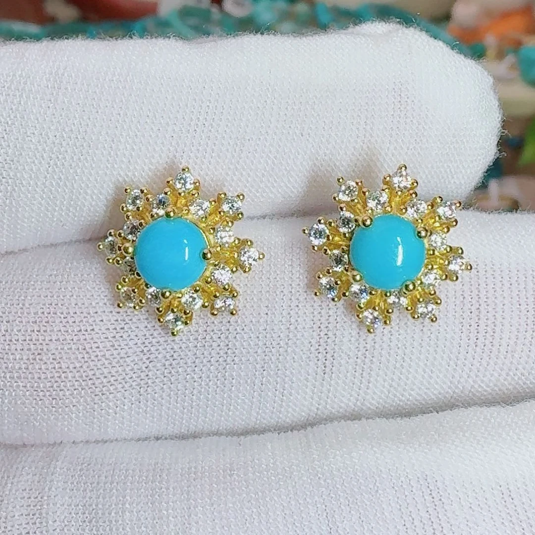 绿松石未镶嵌珠宝奇石雪花耳钉