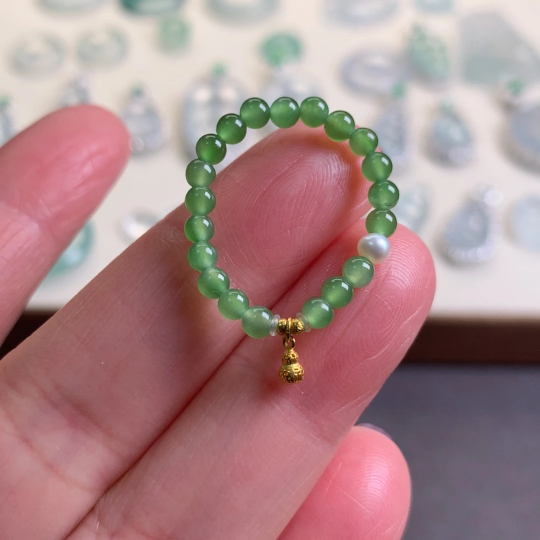 和田玉（碧玉）戒指18K金镶嵌14 号