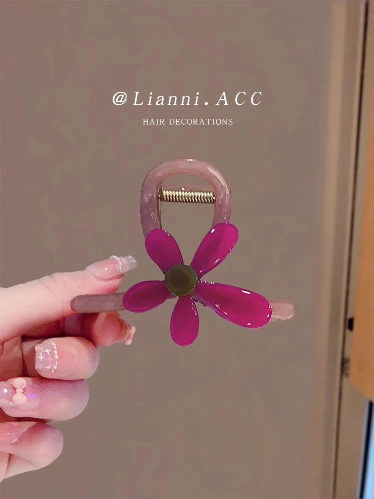 紫色太阳花朵中号抓夹氛围感拍照鲨鱼夹后脑勺盘发夹半扎发卡发饰
